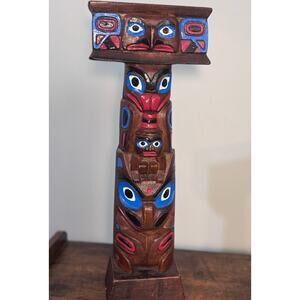 Wood T Shaped Totem Pole Authentic Alaska Craft